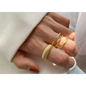 Gold Color three layers Rings For Women Vintage Strips Engagement Rings Jewelry