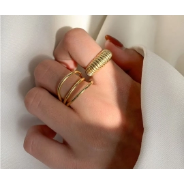 Gold Color three layers Rings For Women Vintage Strips Engagement Rings Jewelry