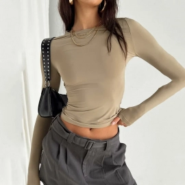 Women Casual Long Sleeve T-Shirts Spring Autumn Solid Slim Fit Pullovers Tees Shirts Female Streetwear Base Tees Tops Casual